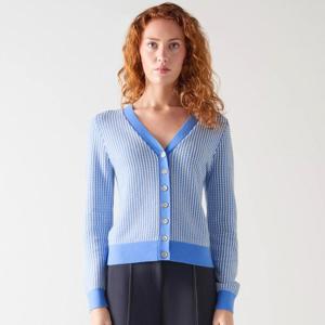 L.K. Bennett Vella Blue Cotton Stitch Detail Cardigan
